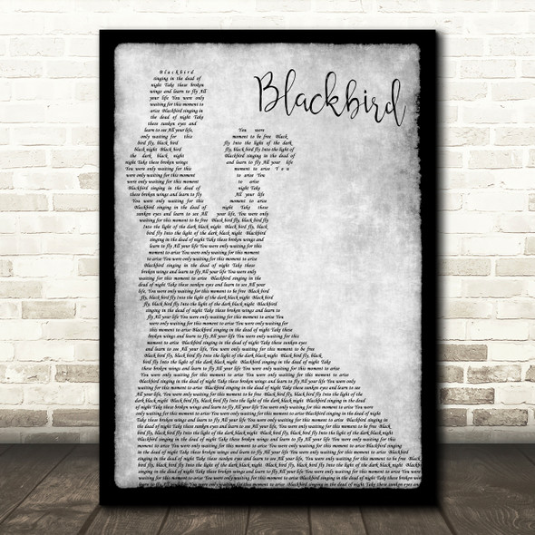 The Beatles Blackbird Grey Song Lyric Man Lady Dancing Quote Print