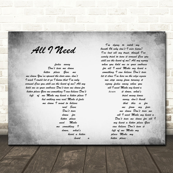 Within Temptation All I Need Man Lady Couple Grey Song Lyric Quote Print