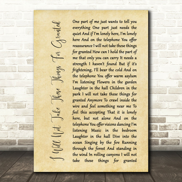 Toad The Wet Sprocket I Will Not Take These Things For Granted Rustic Script Song Lyric Quote Music Print