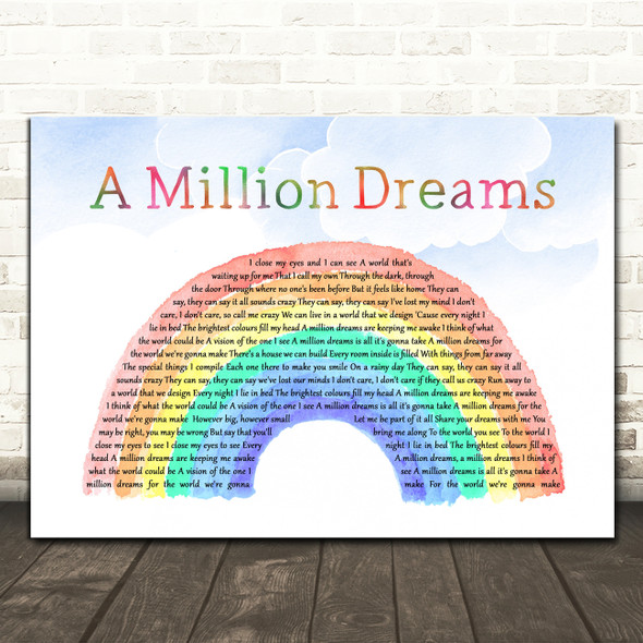 The Greatest Showman A Million Dreams Watercolour Rainbow & Clouds Song Lyric Quote Music Print