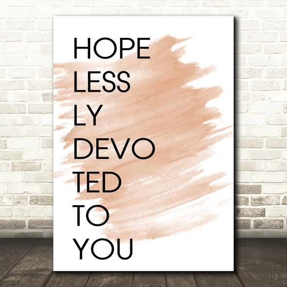 Watercolour Grease Hopelessly Devoted To You Song Lyric Quote Print