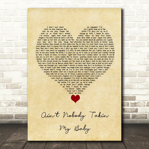 Russ Ain't Nobody Takin My Baby Vintage Heart Song Lyric Quote Music Print