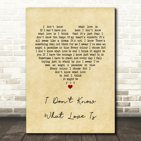 Lady Gaga & Bradley Cooper I Don't Know What Love Is Vintage Heart Song Lyric Quote Music Print