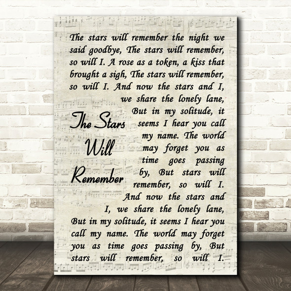 Frank Sinatra The Stars Will Remember Vintage Script Song Lyric Quote Music Print