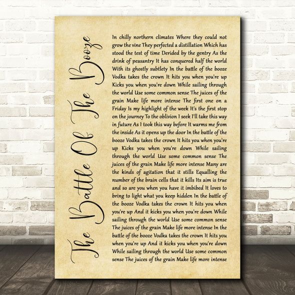 The Proclaimers The Battle Of The Booze Rustic Script Song Lyric Quote Music Print