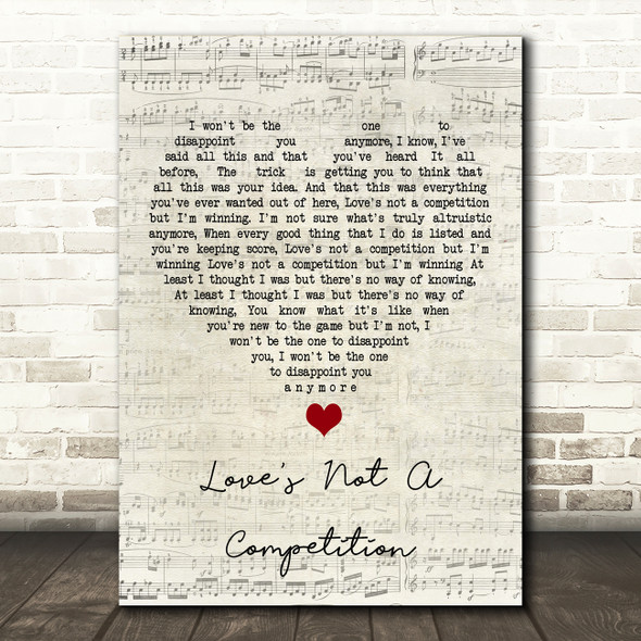 Kaiser Chiefs Love's Not A Competition Script Heart Song Lyric Quote Music Print