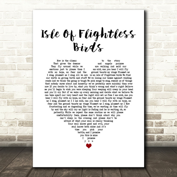 Twenty One Pilots Isle Of Flightless Birds White Heart Song Lyric Quote Music Print