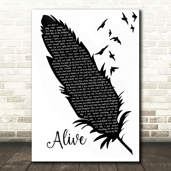 Darren Hayes Alive Black & White Feather & Birds Song Lyric Quote Music Print