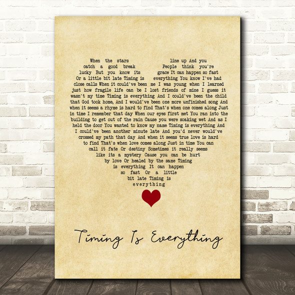 Garrett Hedlund Timing Is Everything Vintage Heart Song Lyric Quote Music Print