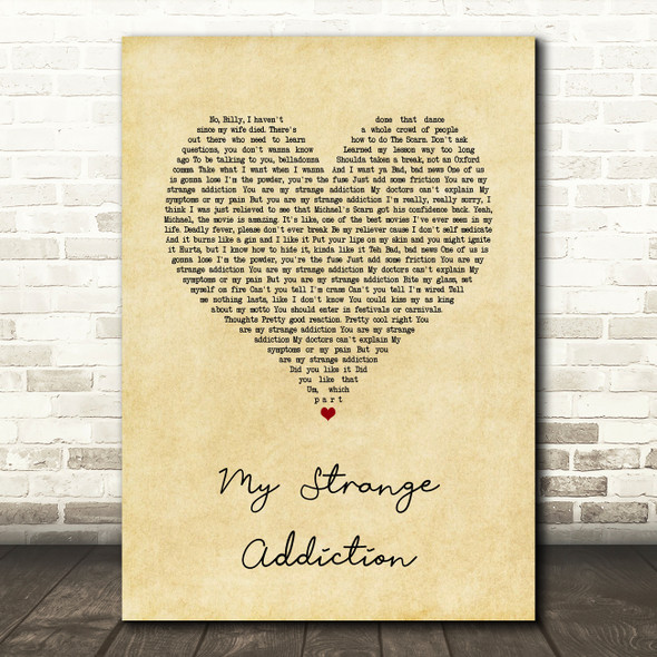 Billie Eilish My Strange Addiction Vintage Heart Song Lyric Quote Music Print