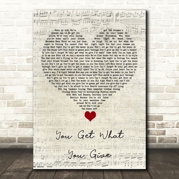 New Radicals You Get What You Give Script Heart Song Lyric Quote Music Print