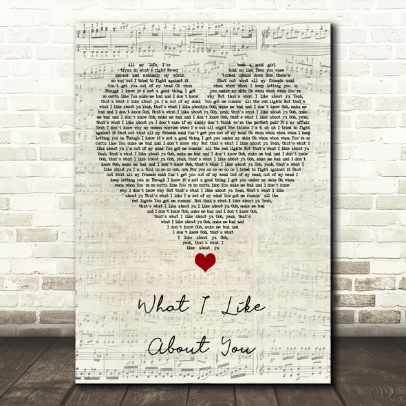 Jonas Blue What I Like About You Script Heart Song Lyric Quote Music Print