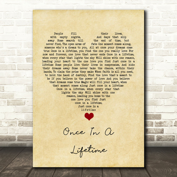 Michael Bolton Once In A Lifetime Vintage Heart Song Lyric Quote Music Print