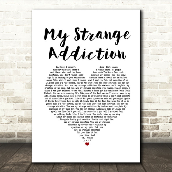 Billie Eilish My Strange Addiction White Heart Song Lyric Quote Music Print
