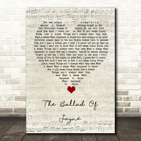 L.A. Guns The Ballad Of Jayne Script Heart Song Lyric Quote Music Print