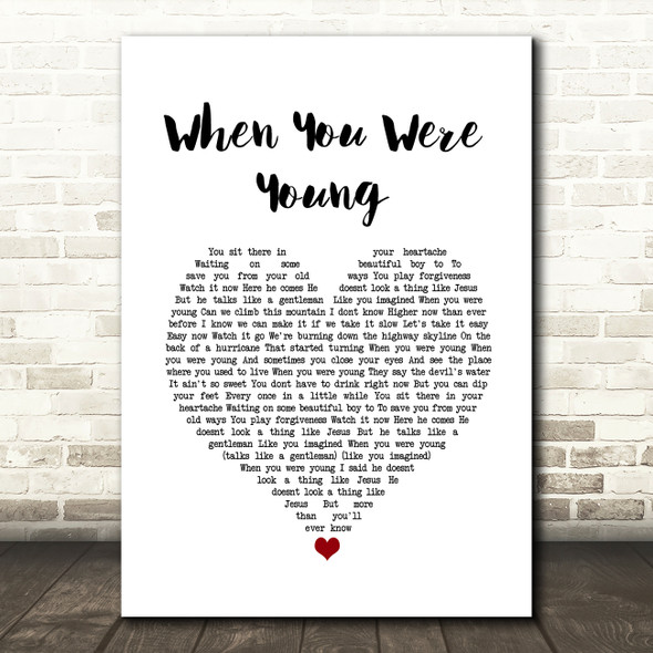 The Killers When You Were Young White Heart Song Lyric Quote Music Print