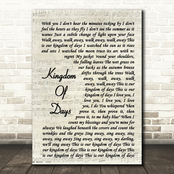 Bruce Springsteen Kingdom Of Days Vintage Script Song Lyric Quote Music Print