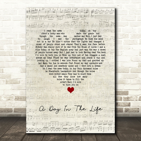 The Beatles A Day In The Life Script Heart Song Lyric Quote Music Print