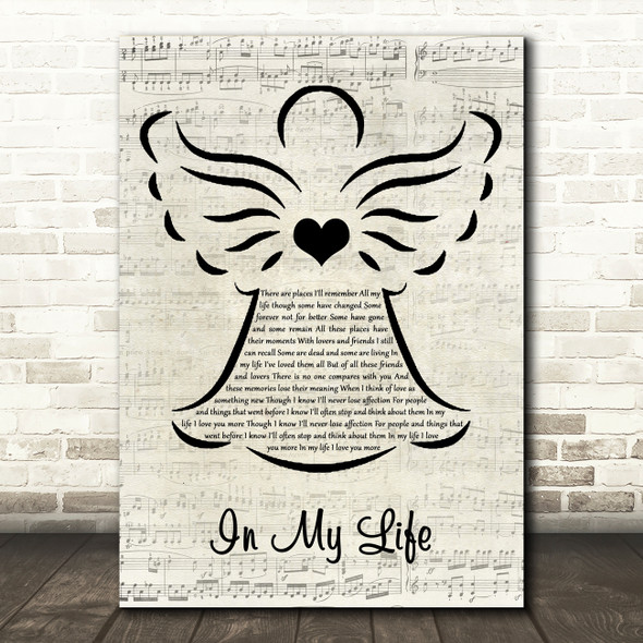 The Beatles In My Life Music Script Angel Song Lyric Quote Music Print