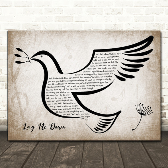 Sam Smith Lay Me Down Vintage Dove Bird Song Lyric Quote Music Print
