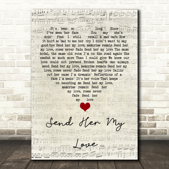 Journey Send Her My Love Script Heart Song Lyric Quote Music Print