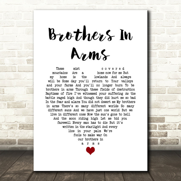 Dire Straits Brothers In Arms White Heart Song Lyric Quote Music Print