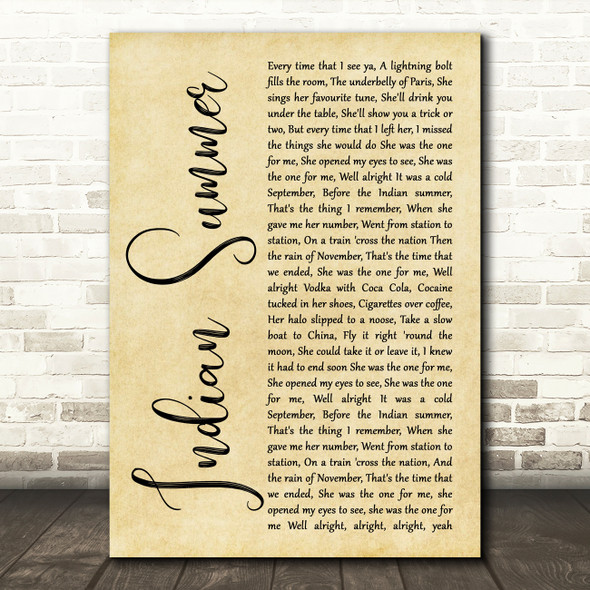 Stereophonics Indian Summer Rustic Script Song Lyric Quote Music Print