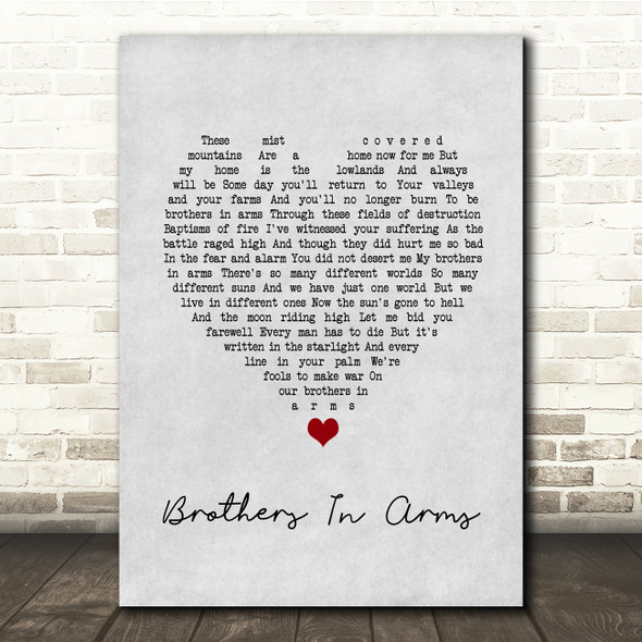 Dire Straits Brothers In Arms Grey Heart Song Lyric Quote Music Print