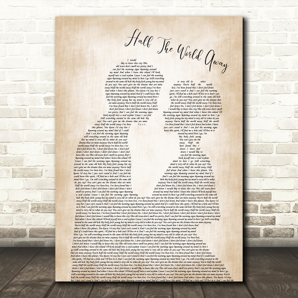 Oasis Half The World Away Song Lyric Man Lady Bride Groom Wedding Print