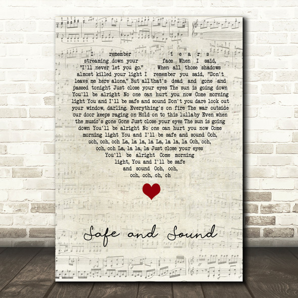 Taylor Swift Safe and Sound Script Heart Song Lyric Quote Music Print