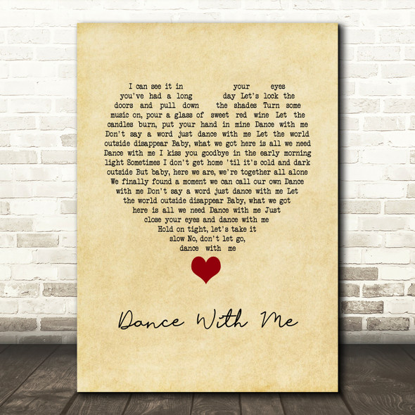 Johnny Reid Dance With Me Vintage Heart Song Lyric Quote Music Print