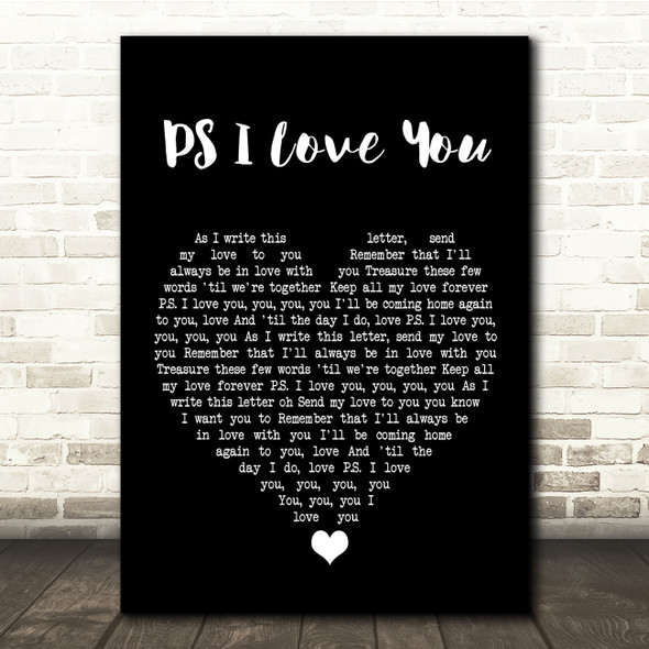 The Beatles P.S. I Love You Black Heart Song Lyric Quote Music Print