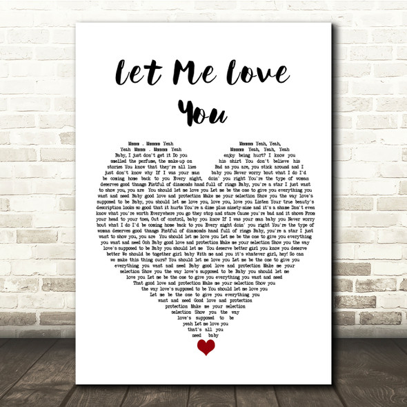 Mario Let Me Love You White Heart Song Lyric Quote Music Print