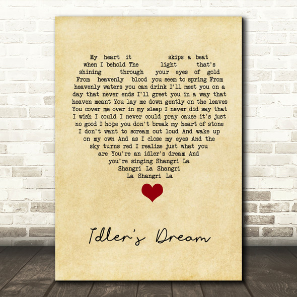 Oasis Idler's Dream Vintage Heart Song Lyric Quote Music Print