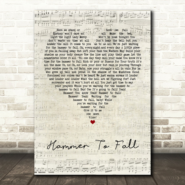 Queen Hammer To Fall Script Heart Song Lyric Quote Music Print