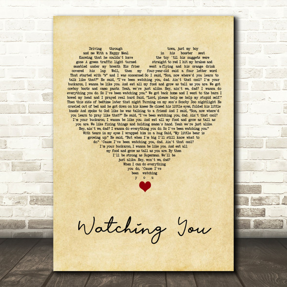 Rodney Atkins Watching You Vintage Heart Song Lyric Quote Music Print