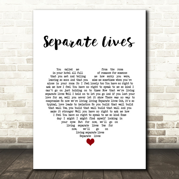 Phil Collins Separate Lives White Heart Song Lyric Quote Music Print