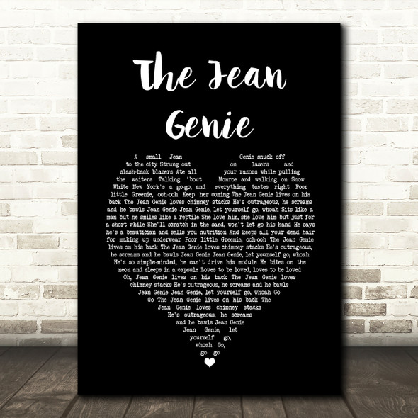 David Bowie The Jean Genie Black Heart Song Lyric Quote Music Print