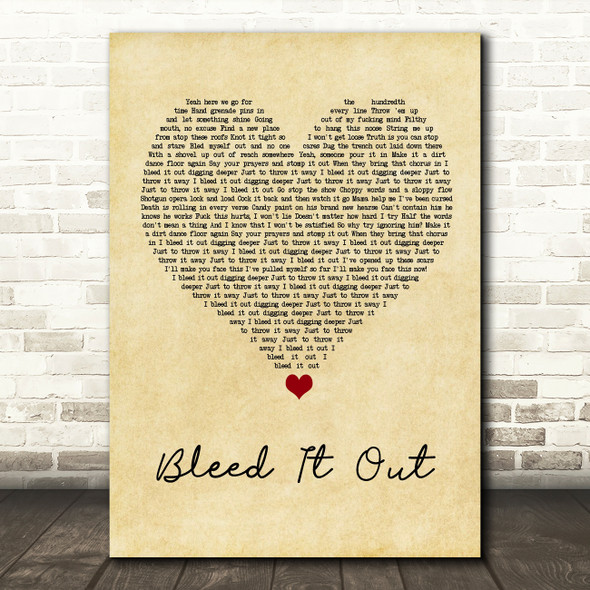 Linkin Park Bleed It Out Vintage Heart Song Lyric Quote Music Print