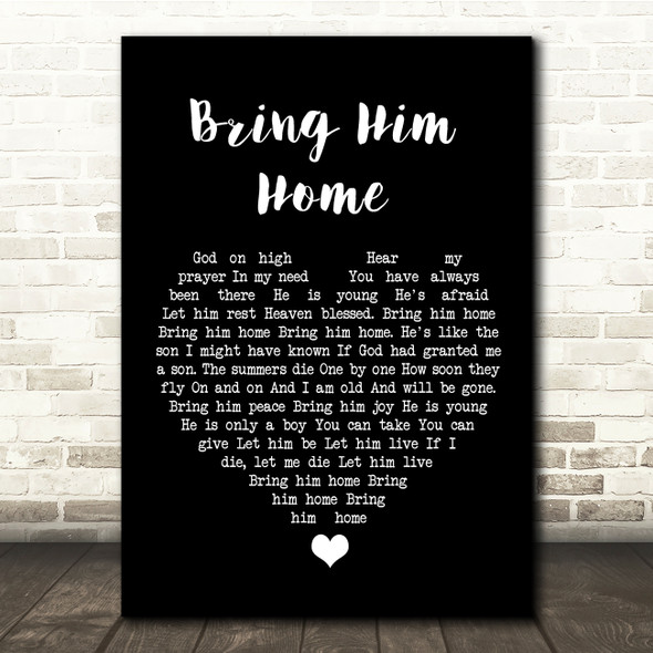 Susan Boyle Bring Him Home Black Heart Song Lyric Quote Music Print