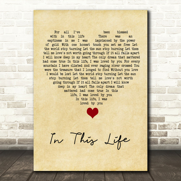 Westlife In This Life Vintage Heart Song Lyric Quote Music Print