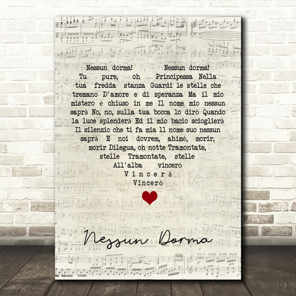 Luciano Pavarotti Caruso Vintage Script Song Lyric Wall Art Print