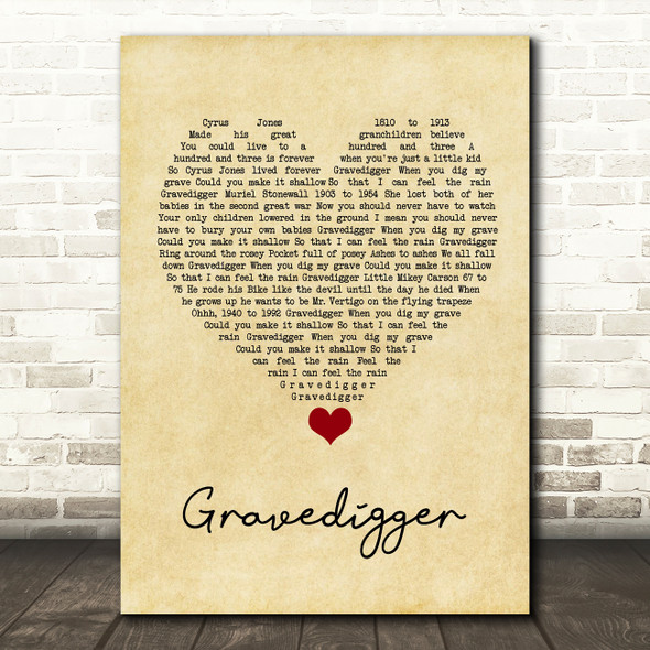 Dave Matthews Gravedigger Vintage Heart Song Lyric Quote Music Print