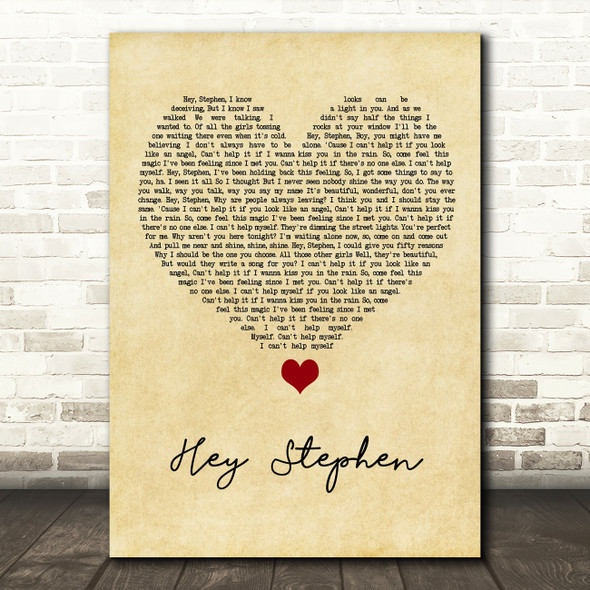 Taylor Swift Hey Stephen Vintage Heart Song Lyric Quote Music Print