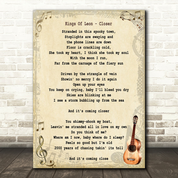 Kings Of Leon Closer Song Lyric Vintage Quote Print