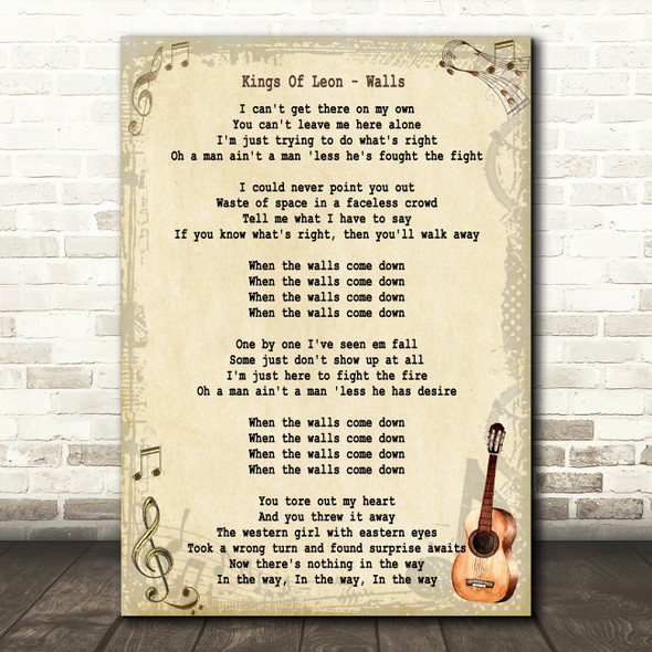 Kings Of Leon Walls Song Lyric Vintage Quote Print