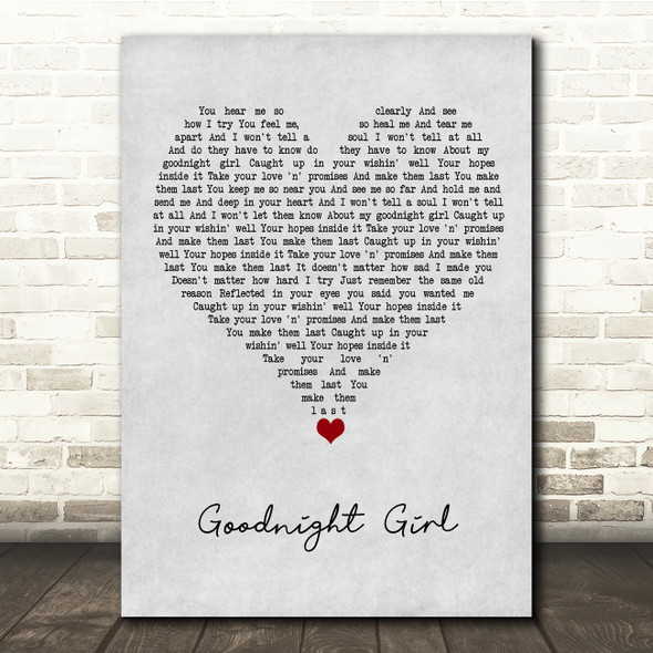 Wet Wet Wet Goodnight Girl Grey Heart Song Lyric Quote Music Print