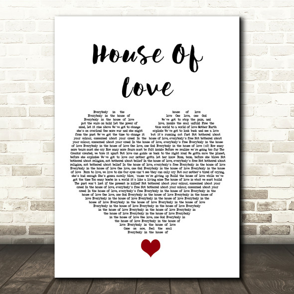 East 17 House Of Love White Heart Song Lyric Quote Music Print