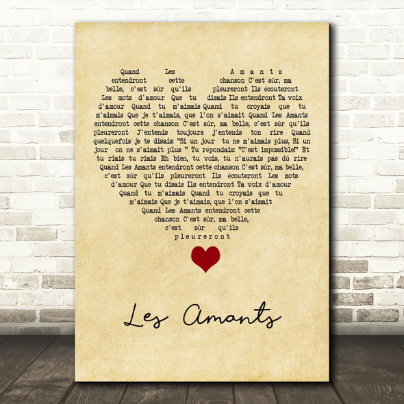 Charles Dumont Les Amants Vintage Heart Song Lyric Quote Music Print