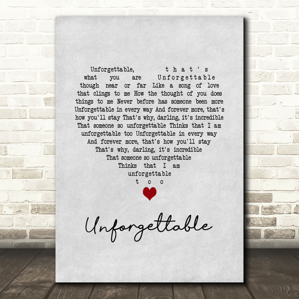 Nat King Cole Unforgettable Grey Heart Song Lyric Quote Music Print